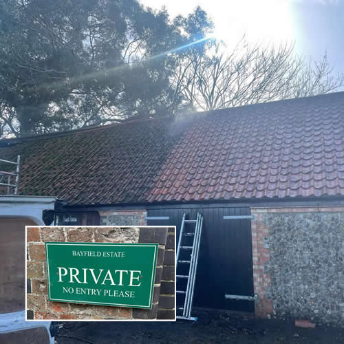 Cleaned the roof of outbuildings at Bayfield Estate in Holt Norfolk